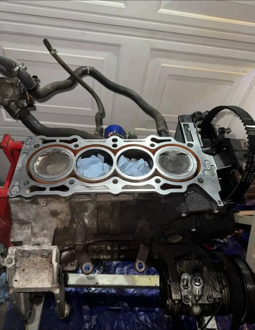 Short block with head gasket set on the bench