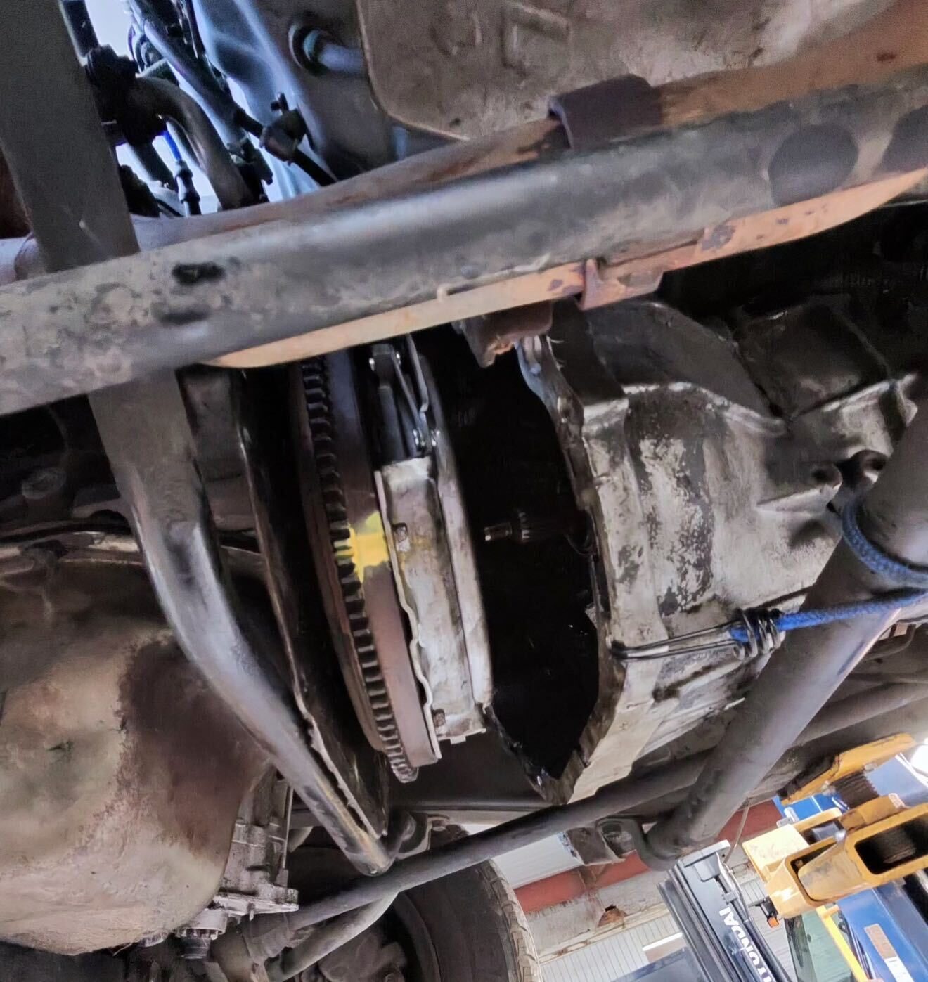 Flexplate and transmission bellhousing from below