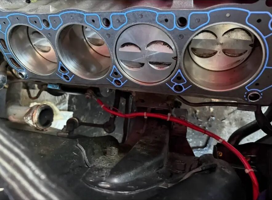 Fresh head gasket installed on a cleaned engine block